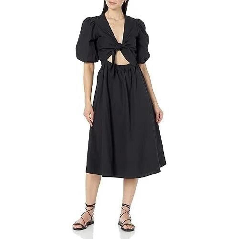 The Drop Prisha Cut Out Tie Front Poplin Dress in Black Size Medium - Picture 1 of 3